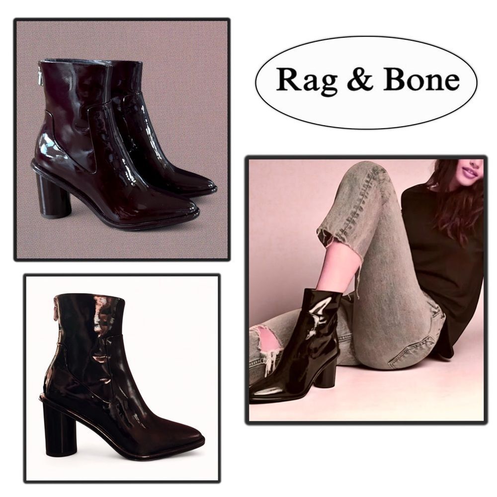 Rag & Bone Wiley High Boots Dark Winterberry Patent Leather